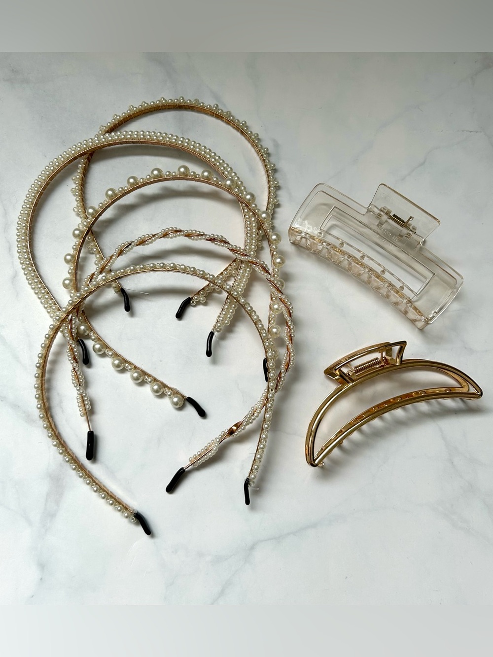 Chic Pearl & Gold Hair Accessories (Headbands / Claw clips)